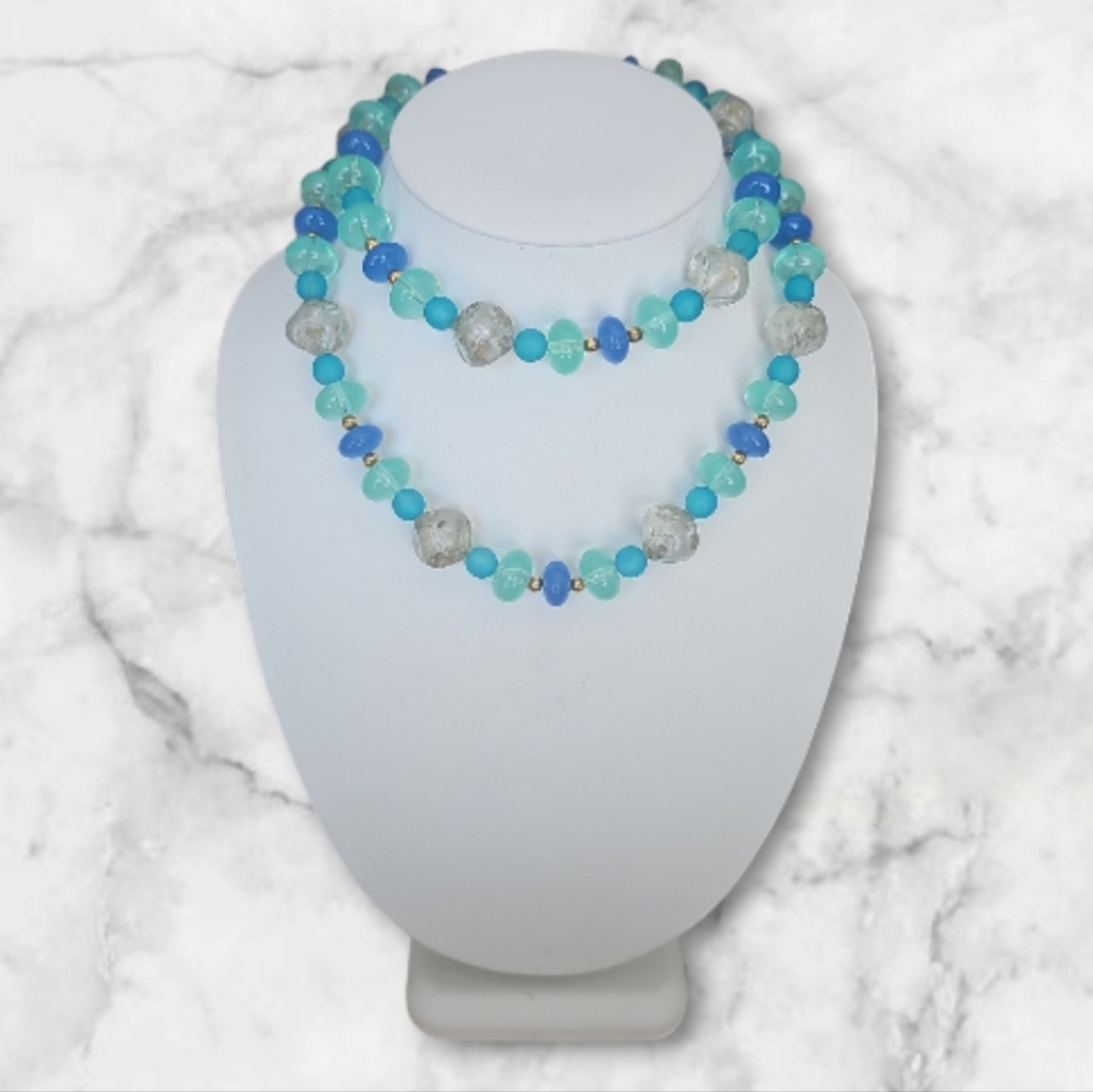 Vintage Signed Trifari Beaded Multicolor  Long Necklace.